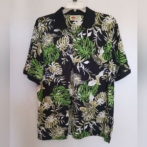 Paradise Key Men's Black Multi-color Tropical Short Sleeve Polo Shirt Size XL